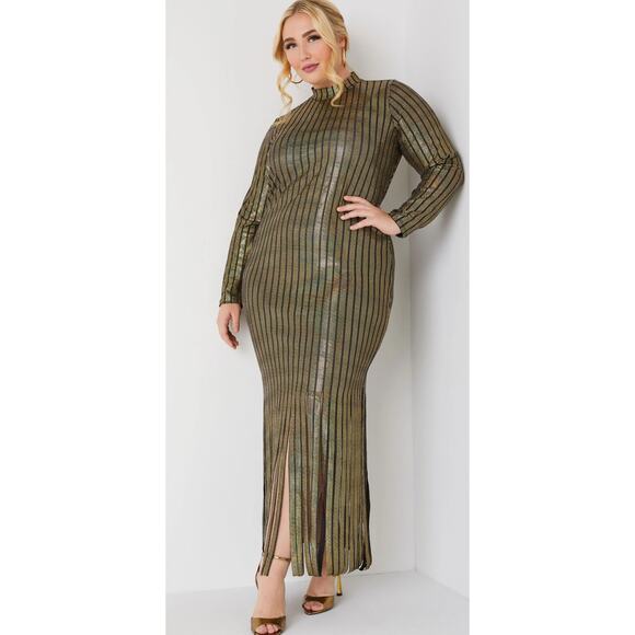 PLUS Size 18/20 2X | Women’s Embellished Fringed Stretch Knit Maxi Dress Gown - Picture 4 of 4